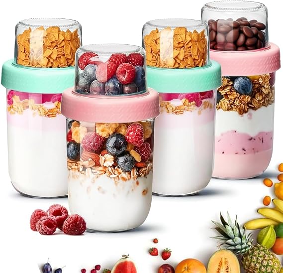 ComSaf Overnight Oats Jars 480+120ml 4 Pack Glass Overnight Oats Container