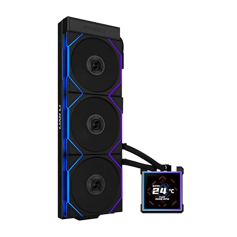 Lian Li HydroShift II LCD-S-360 TL-Liquid CPU Cooler-Black-HS2LCDS36TB | 3.4" IPS LCD Square Screen, Daisy-Chain, Low-Noise, Intel LGA 1851/1700, AMD AM5/AM4, 3X TL120 ARGB Fans