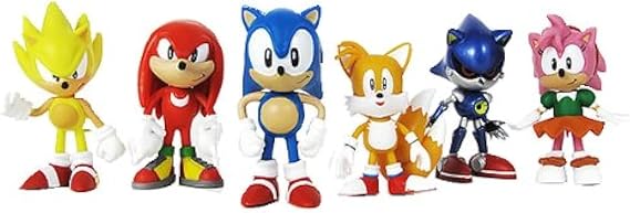 TRU Exclusive Sonic Multi Pack - 2" Action Figure Set (6 Classic Figures - Knuckles, Super Sonic, Amy, Metal Sonic, Tails)
