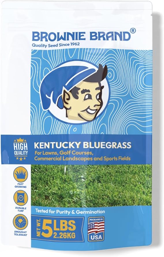 Brownie Brand Kentucky Bluegrass Seed Premium Lawn Seed for Overseeding, Repairing Bare Spots, and Growing Thick Cool-Season Bluegrass Grass Turf