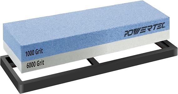 POWERTEC Whetstone Knife Sharpening Stone Dual Grit 1000/6000 Water Stone with Non-Slip Rubber Base for Sharpening Kitchen Knives, Razors, Chisels, Scissors, Axe, Hatchet (71916)