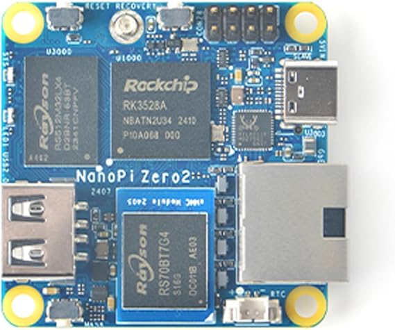 NanoPi Zero2 Super Tiny Fast GigE Single Board Computer, 1GB/2GB LPDDR4X RAM Rockchip RK3528A SoC, Gigabit Ethernet Port for IoT Smart Home Gateway, Support FriendlyWrt Ubuntu (2GB RAM 64GB eMMC)