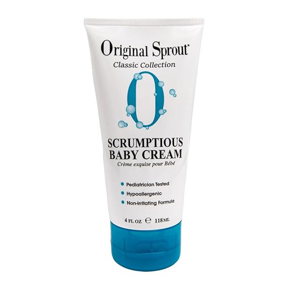 Original Sprout Scrumptious Baby Cream for Sensitive Skin & Diaper Rash, Gentle Non-Greasy Baby Lotion with Zinc Oxide & Calendula, Moisturizing Face & Body Cream, 4 fl oz