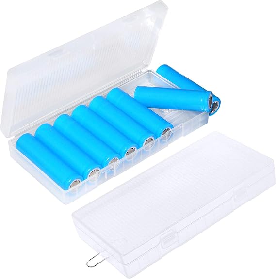 2 Pack 8 Cell 18650 Plastic Battery Storage Case with Hook Holder Waterproof Transparent Clear Hard Plastic Battery Box Organizer for 8 x 18650 Size Batteries