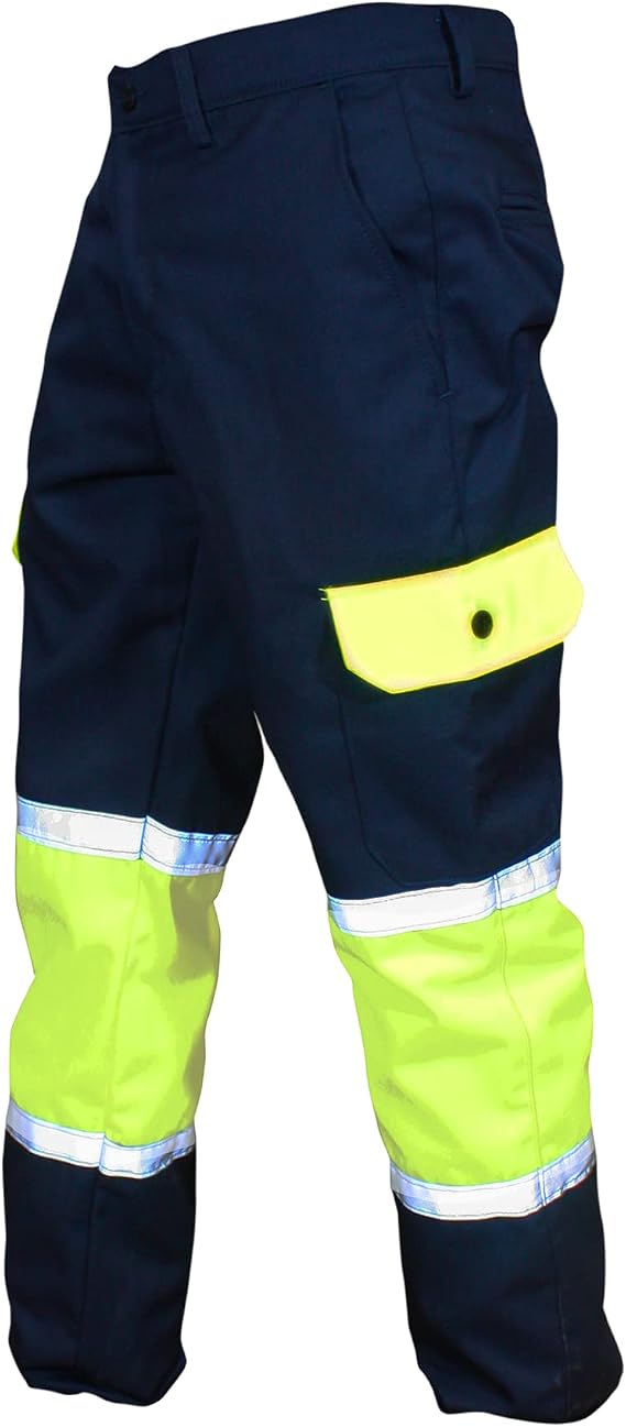 Work pants, high resistance cargo pockets, High Visibility double reflective tape