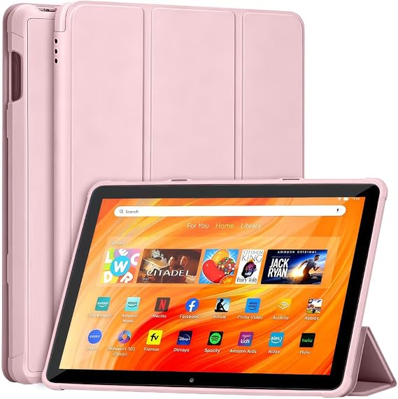 Amazon Fire HD 10 Tablet case (13th Gen, 2023), Soft TPU Back Slim Smart Protective Trifold Stand Cover Case for Fire HD 10 Kids & Kids Pro Tablet, Auto Wake/Sleep (Pink)