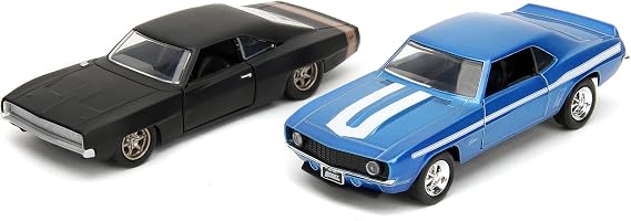 Jada Toys - Fast and Furious Cars (Set of 2) - 1969 Chevrolet Camaro & 1968 Dodge Charger Widebody - 2 Legacy Series Model Car, With Openable Door, 1:32, 19 cm, From 8 Years Old, Wave 2, Set 1