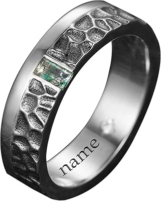 Natural Green Moss Agate Ring HammeredBrushed Texture 10K14K18K GoldSterling Silver Personalized Customized Wedding Band