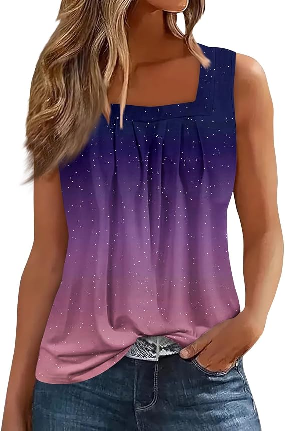 Tank Tops for Women 2025 Square Neck Cute Summer Tops Flowy Workout Athletic Sleeveless Shirts Womens Tank Top