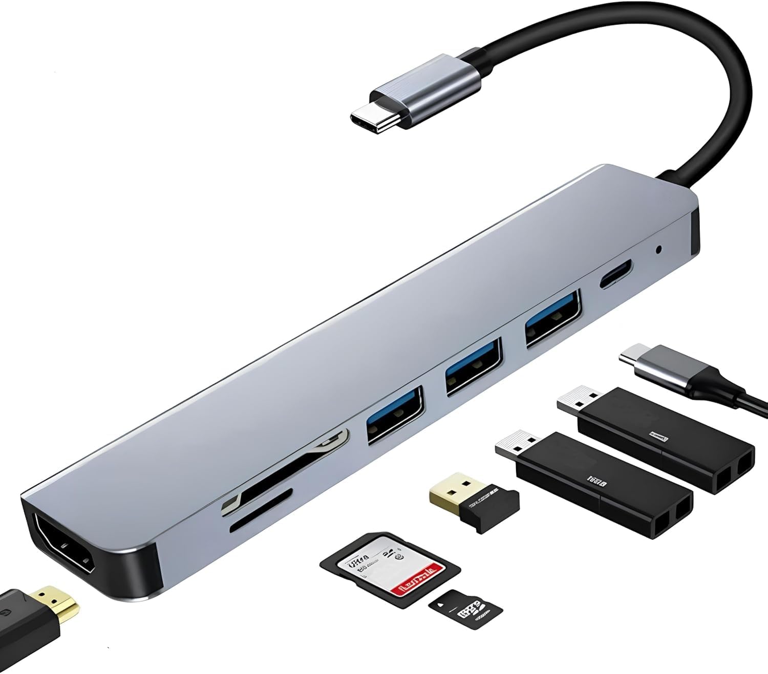 Daytona Fc-17 Type-C To 3usb 3.0 4K Ultra Hd HDMI Sd 7in1 Converter Hub Adapter with Tf Card Input