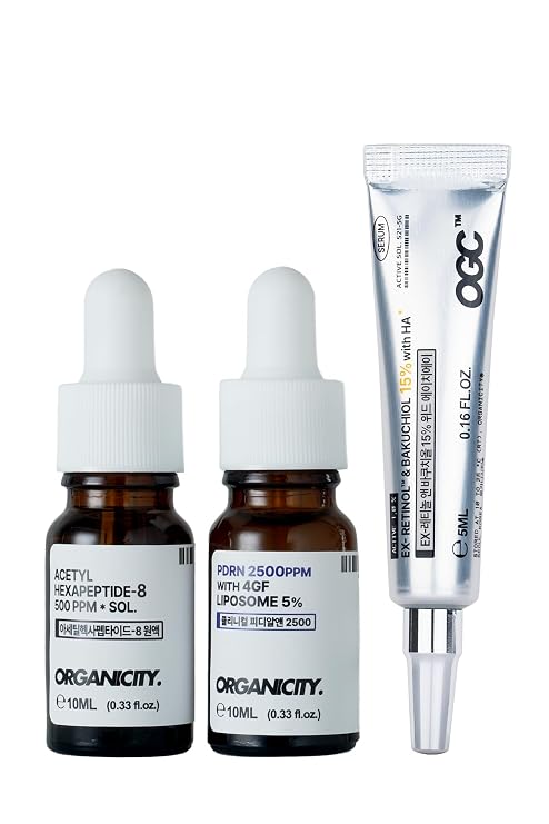 Lifting & Firming Serum Kit | EX-RetinolTM & Bakuchiol 15% | Argireline Solution 10% Acetyl Hexapeptide-8 500 ppm | 99% Purity PDRN 2500ppm | Collagen Boost & Elasticity Trio