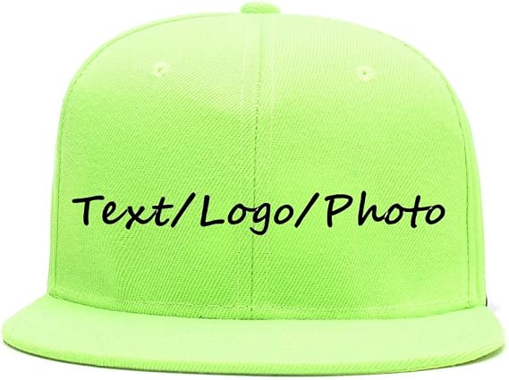 HYN Custom Personalized Text Hat/Cap Flat Bill Snapback Hip-Hop Hat Snapback Closure (B-Fluorescent Green)