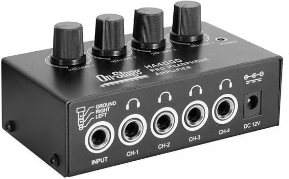 OnStage On-Stage HA4000 4-Channel Pro Headphone Amplifier,Black,White