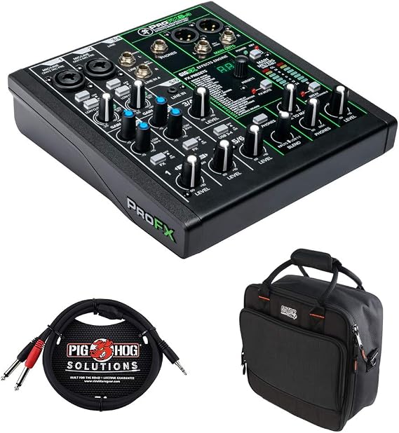 Mackie ProFX6v3 6-Channel Sound Reinforcement Mixer with Built-In FX, Gator Cases G-MIXERBAG-1212 Mixer Bag & Stereo Cable 10' Bundle
