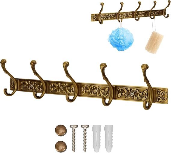 Wall Mount Coat Rack with Hooks, Wall Mounted Coat Rack Decorative Hanging Coat Rack Wall Mounted, Vintage Wall Mount Coat Hanger Rack Key Holder for Wall Hallway, Entryway, Bedroom, Living Room
