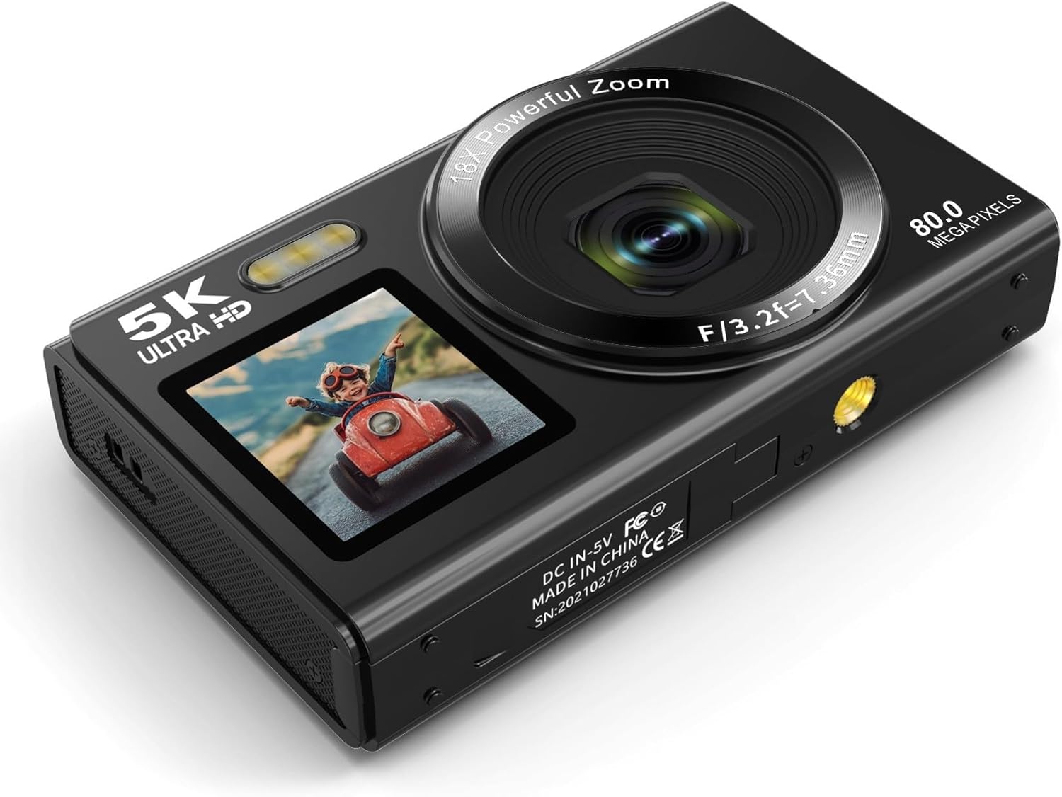 5K Ultra HD Digital Camera with Two Screens 2 8 Inches 18X Digital Zoom 80MP Interpolation WiFi Connectivity and TF Card Support (Black)