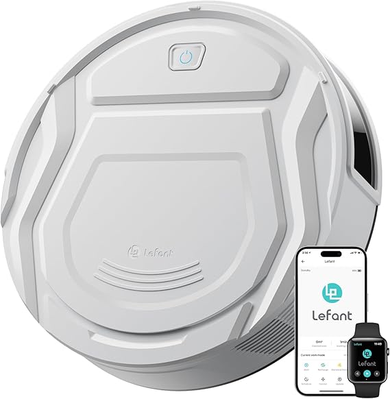 Lefant M210 Pro Robot Vacuum with Powerful Suction, 6 Cleaning Modes, 120 Mins Runtime, Quiet, Self-Charging, Voice Control, Ideal for Pet Hair and Hard Floor, White