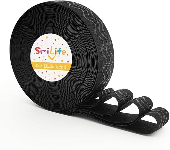 SmiLife Silicone Gripper Elastic for Clothing, Black, 1.1 in x 12 yd