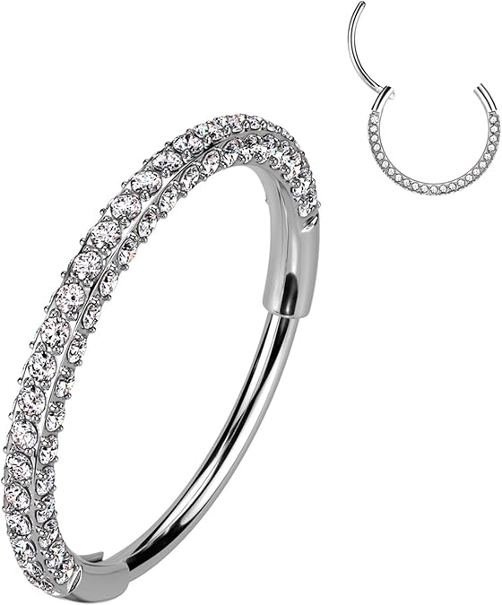 Body Candy Triple Sided Micro Gem Nose Hoop Ring - Implant Grade Titanium With Sparkling CZ Gems on All Sides - 20G Hypoallergenic Piercing Jewelry Cubic Zirconia