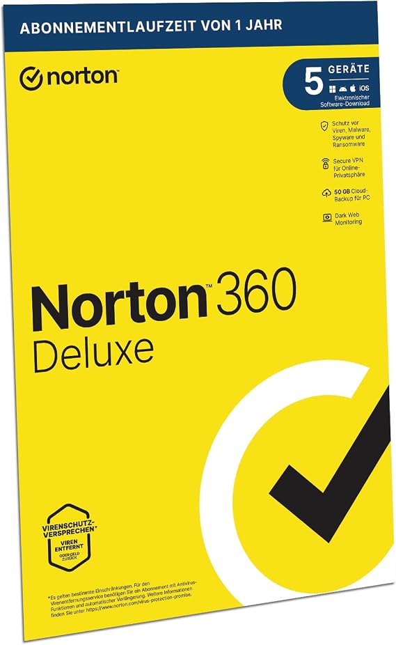 Norton 360 Deluxe 2023 5 devices Antivirus Unlimited Secure VPN & Password Manager 1 year PC/Mac/Android/iOS| Activation code in original packaging