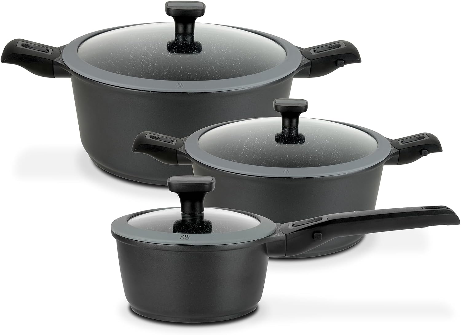 GSW 167772 Kochtopf-Set Easy Click 6-tlg Aluminium Kunststoff Glas Silikon schwarz