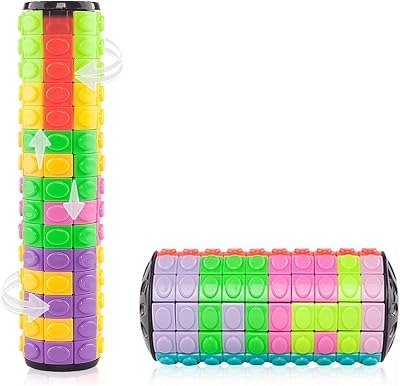 R.Y.TOYS Fidget Toy,Magic Cube Puzzle,Brain Teasers for Adults,Cylinder Rotate&Slide Logic Restless Hand Game,Trick Puzzle,Gift for Kids Child12Colors x 10Layers  8Colors x 15Layers
