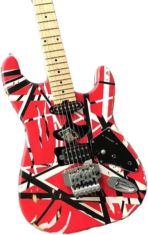 Custom Red & White Stripe Electric Guitar with Alder Body, Maple Neck, and Tremolo - Perfect for Professional Guitarists and Enthusiasts Seeking and High- Sound