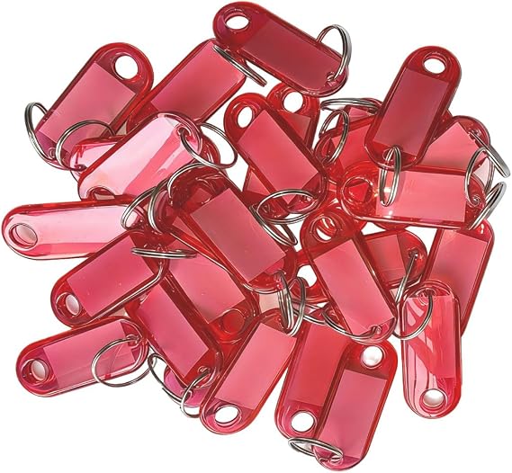 100pcs Clear Plastic Key Tags Id Label with Key Chain Tag Card Split Ring