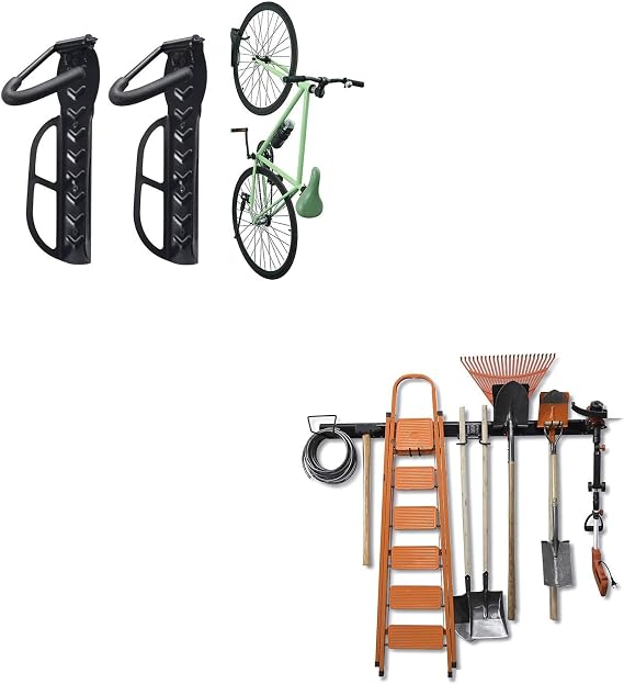 Wallmaster 15 PCS Tool Storage Rack Garage Storage Wall Mount & Bike Rack for Garage 2-Pack Bike hooks Bike Hanger Wall Mount