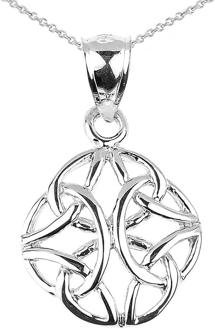 Elegant 10k Solid White Gold Celtic Trinity Knot Charm Pendant Necklace