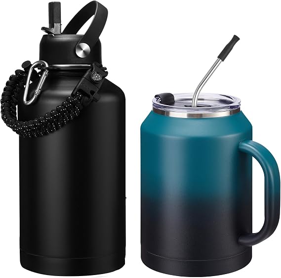 64oz Insulated Water Bottle & 50oz Insulated Mug (Black Indigo) Bundle
