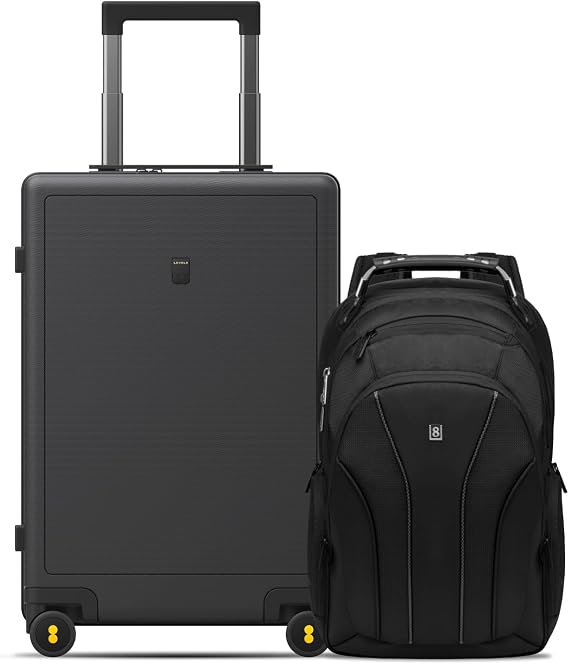 LEVEL8 Luminous Carry On Luggage 20" Inch with Laptop Backpack-Grey