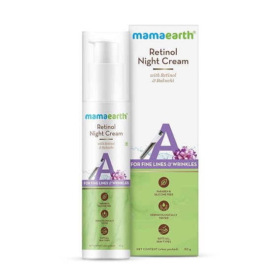 Mamaearth Retinol Night Cream with Bakuchi | Anti Aging Face Moisturizer | Reduces Facial Lines & Wrinkles | Overnight Restorative Formula | 1.76 Oz (50g)