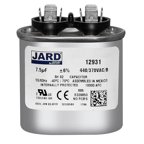 7.5 uF x 370 or 440 VAC Oval Run Capacitor by # 12931