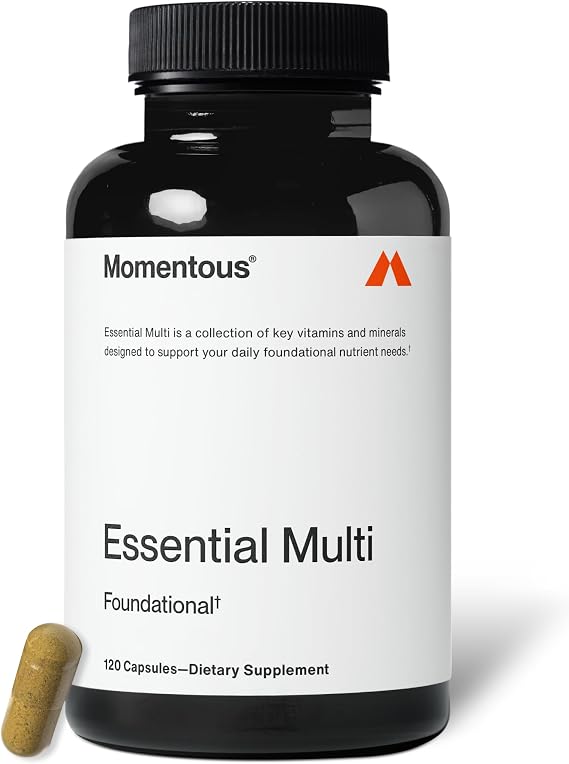 Momentous Essential Multivitamin for Women & Men, Complete Mineral Complex | Supports Energy, Immune Health, Wellness, NSF Certified for Sport, Non-GMO & Gluten-Free (30 Servings)