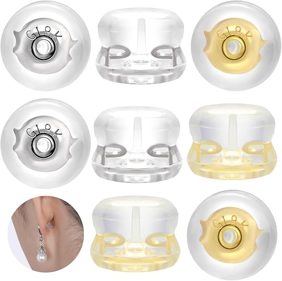 Earring Backs for Droopy Ears, 18K Gold Silicone Earring Backs for Studs Heavy Earring,Rubber Flat Earring Backing Tigh Hold Lifters Support Replacement in 2 Colors: White Gold,14K Gold