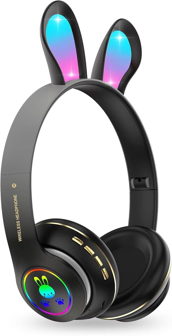 Tavşan Kulaklı Bluetooth Kulaklık, Renkli LED Işıklı, 5.0 Versiyon, Ayarlanabilir Büyüklük, Hafıza Kart Girişli, 40mm Kulaklık, 6 Saat Kullanım Süresi, BASS TİZ MÜTHİŞ SES (SİYAH)