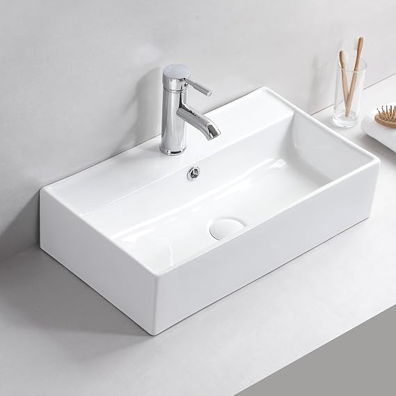 22'' x 12.6'' Bathroom Sink Rectangle Vessel Sink Above Counter Ceramic Washbasin White Vanity Art Basin
