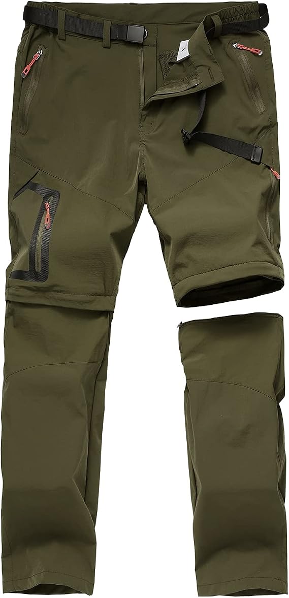 Men's Hiking Pants Outdoor Convertible Quick Dry Fishing Pants & Shorts (Khaki, Black)