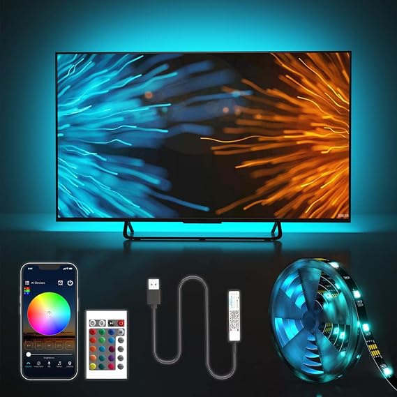 LED Lights for TV Led Backlight, 3.5m/11.5ft RGB Led Strip Lights for TV for 32-55in, 105 LEDs USB Led Light Strip, APP Control & RF Remote Lights for Indoor Decoration [Energy Class F]