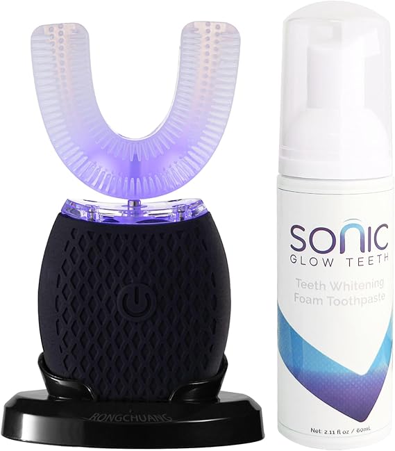 Ultrasonic Toothbrush for Adults Automatic Electric Ultrasonic Toothbrush 30'' Automatic Timer Wireless Charging Washable Travel Home Dual-use (Black, M)