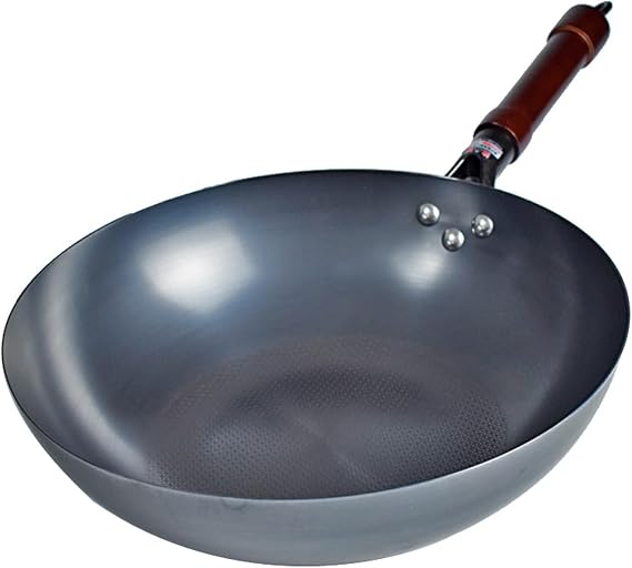 Carbon Steel Wok Pan with Lid, Ceramic Nonstick Flat Bottom Wok Stir Fry Pan, pre-Seasoned nonstick, No Chemical Coated Flat Bottom Chinese Woks Pan