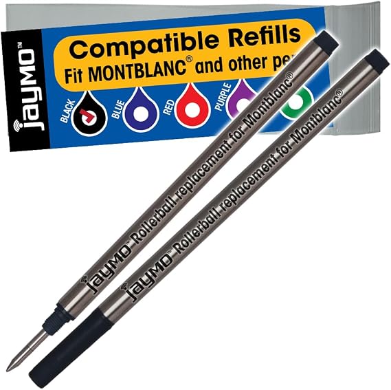 Replacement for Montblanc 105158 - Rollerball Pen Refill - 2 Black