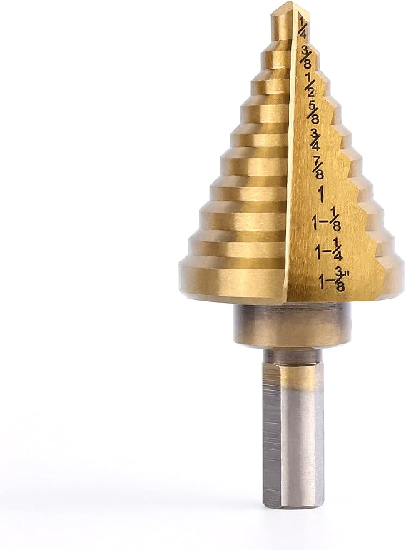 Knoweasy Titanium Step Drill Bit - 10 Step Sizes, High-Speed Steel 1/4 to 1-3/8 Inch - Perfect for Drilling Multiple Hole Sizes