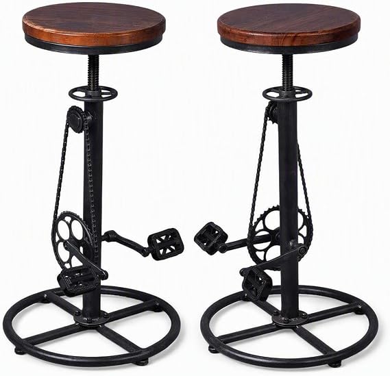 Set of 2 Industrial Bar Stool-Swivel Vintage Coffee Kitchen Dining Island Chair-Bike Pedal Footrest-Extra Tall Pub Height Adjustable 29-37"