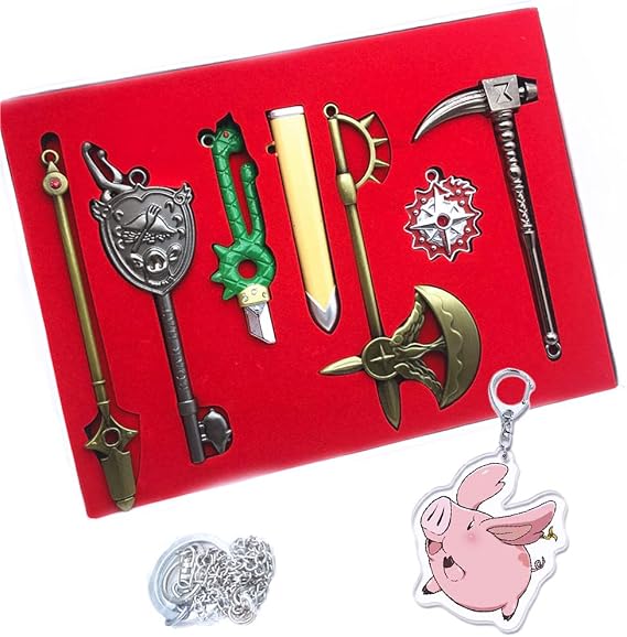 JCvCX 7 in 1 Box Mini Wepons Model Keychain Set Pendant Sets with Gift Box