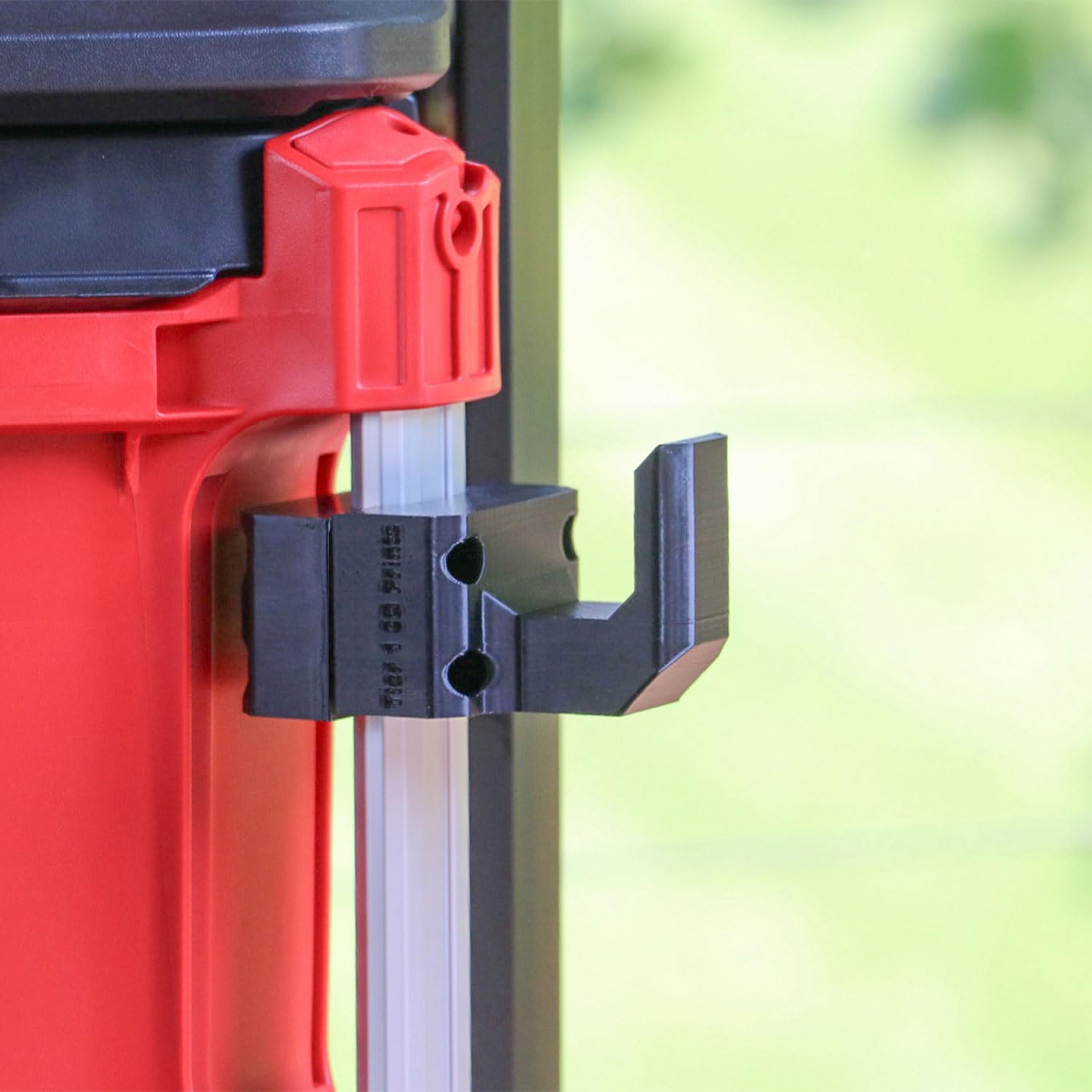 Curved Hook Compatible with Milwaukee Packout System - Clam-Shell Installation Design, Tool Box Dissasembly Not Required