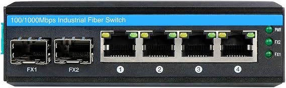 6-Port Hardened Industrial Gigabit PoE+ DIN-Rail Fiber Network Switch 4 x Gigabit PoE+ Ports 2 x 1.25G SFP Fiber Ports 120W for Outdoor Use
