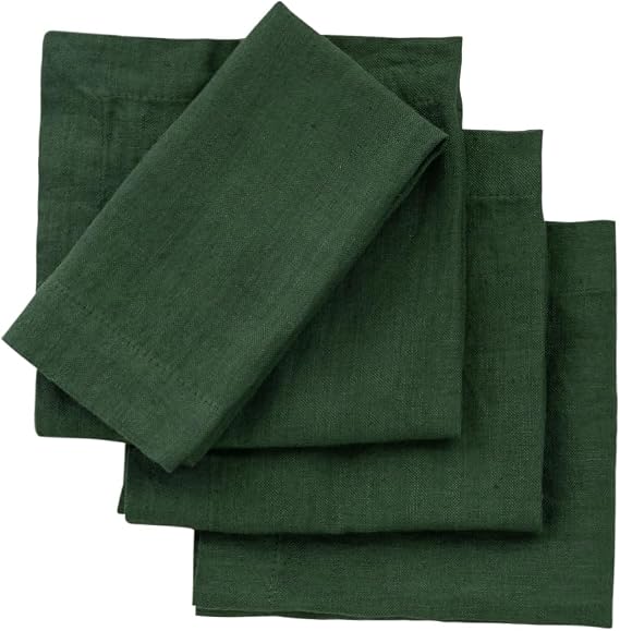 Green Cocktail Napkins Set of 4 100% Pure Linen, Fabric Cloth Napkins 12x12, Farmhouse Table Napkin, Tea Party Napkins for Wedding, Fall, Holiday & Party Decor, Green Linen Napkin