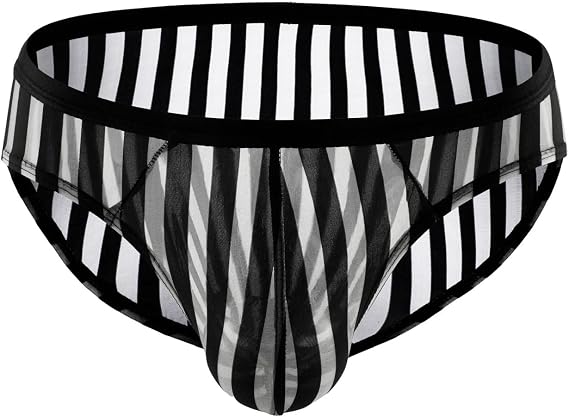 Swbreety Men's Striped Bikini Briefs Bulge Pouch Underwear Low Waist Mesh Triangle Briefs